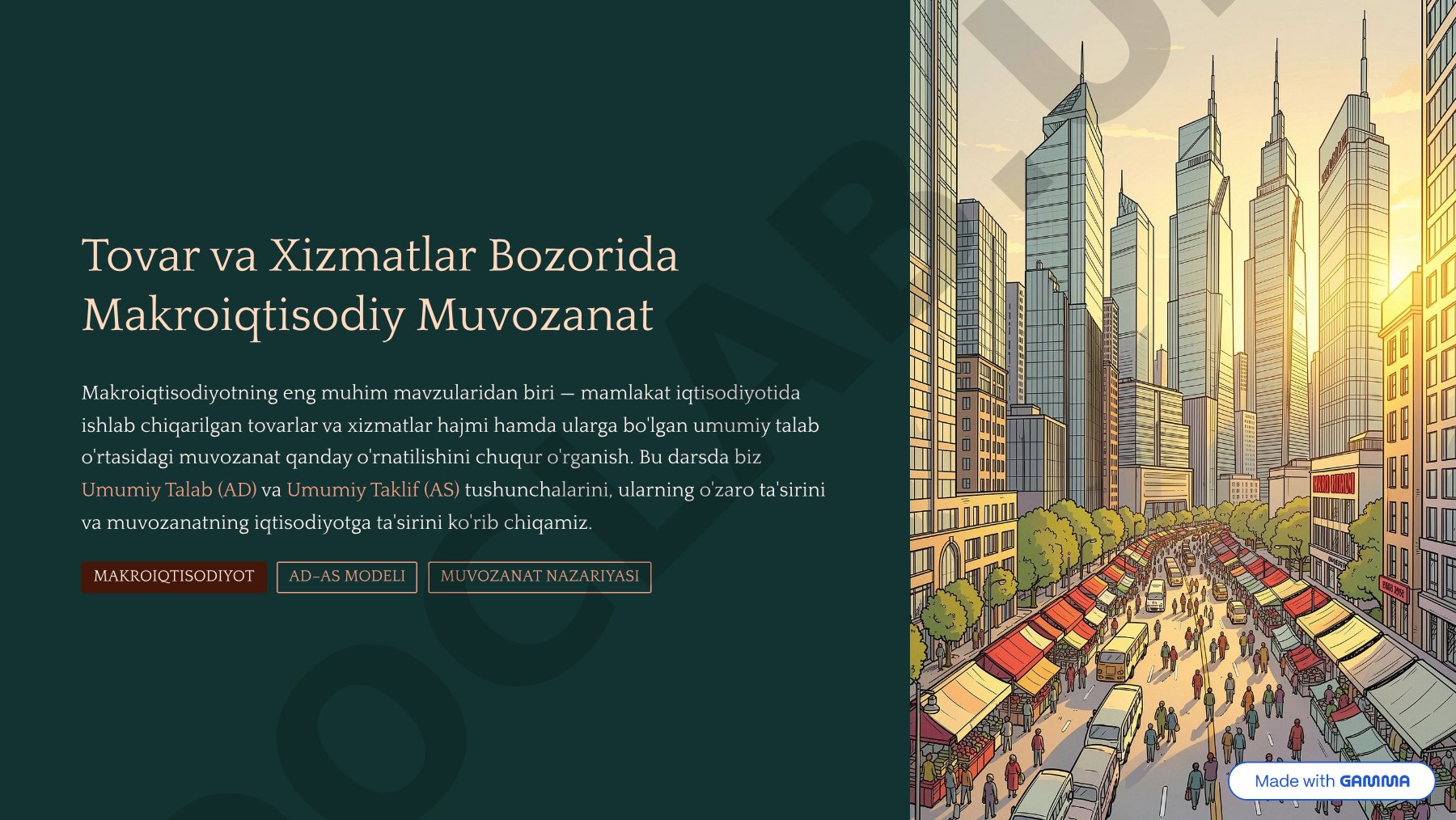 Tovar va Xizmatlar Bozorida Makroiqtisodiy Muvozanat