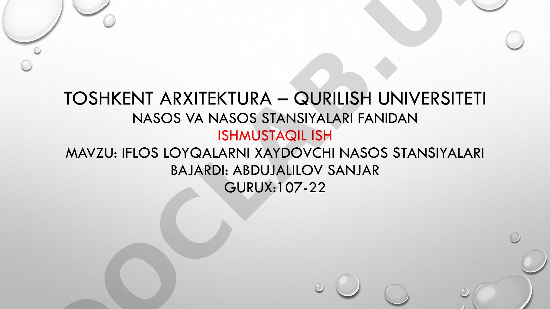 Iflos loyqalarni xaydovchi nasos stansiyalari