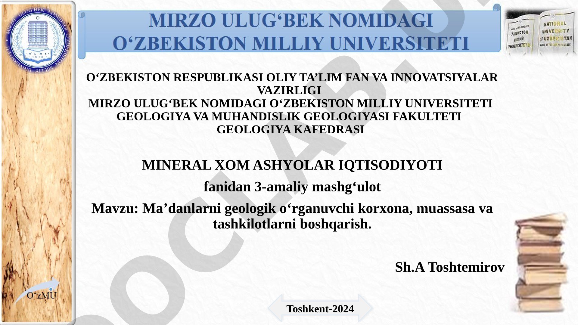 Ma'danlarni geologik o'rganuvchi korxona, muassasa va tashkilotlarni boshqarish
