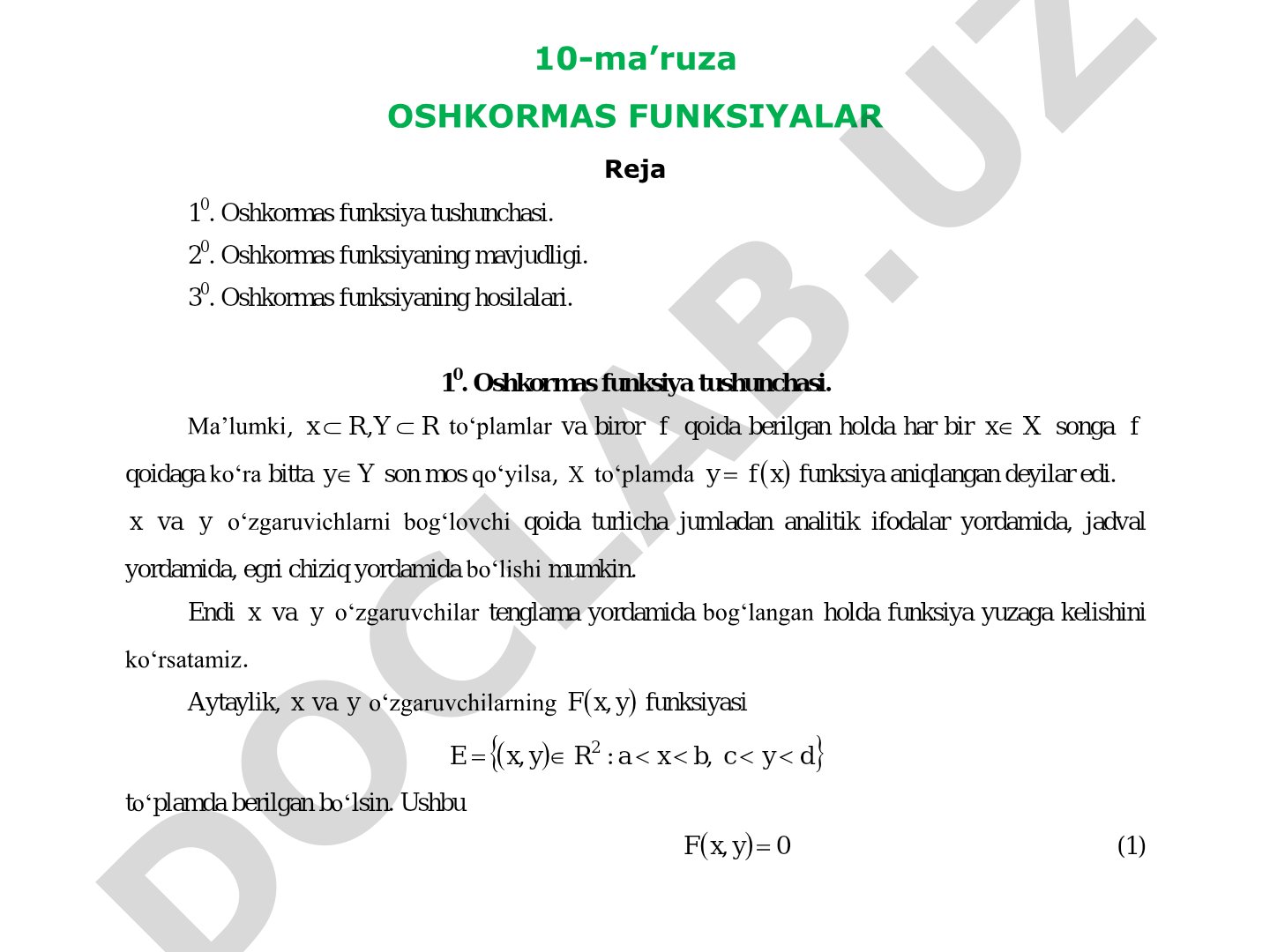 Oshkormas funksiyalar
