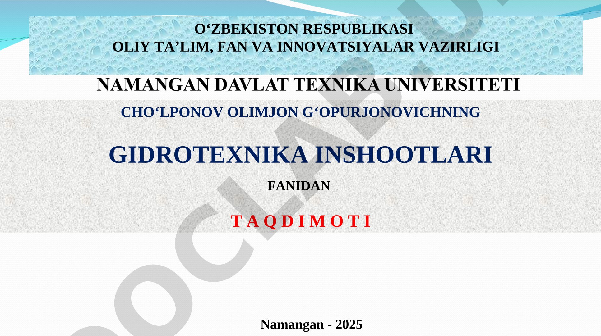 Gruntli to‘g‘onlarda filtratsiya hisobi