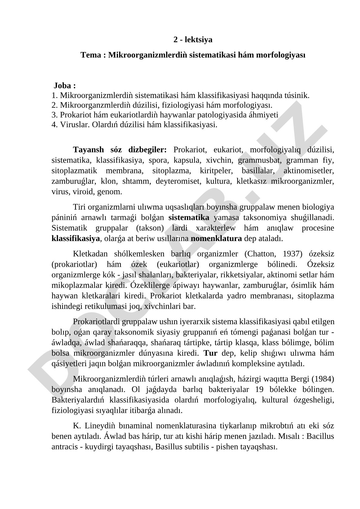 Mikroorganizmlerdiń sistematikasi hám morfologiyası