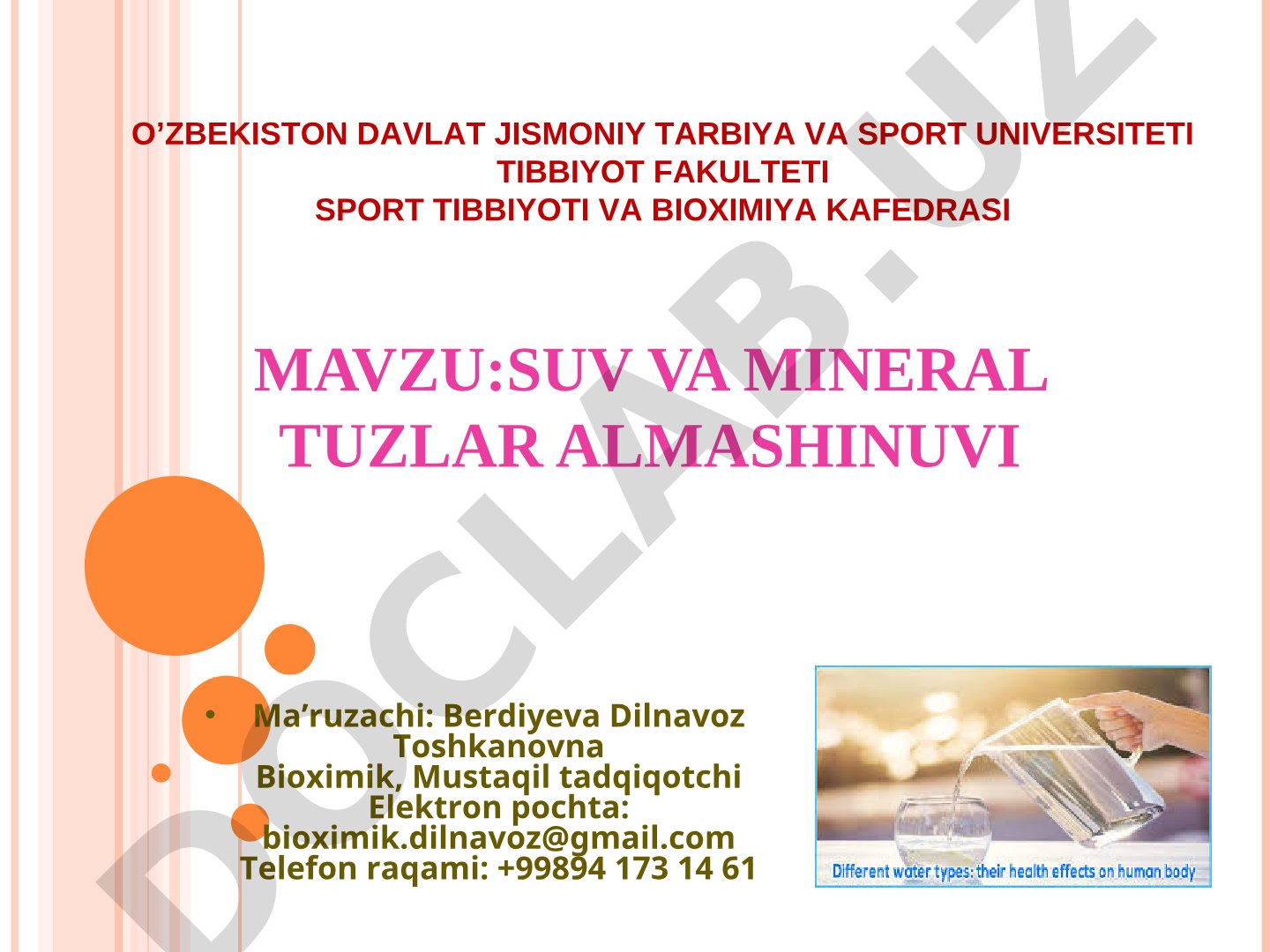 SUV VA MINERAL TUZLAR ALMASHINUVI