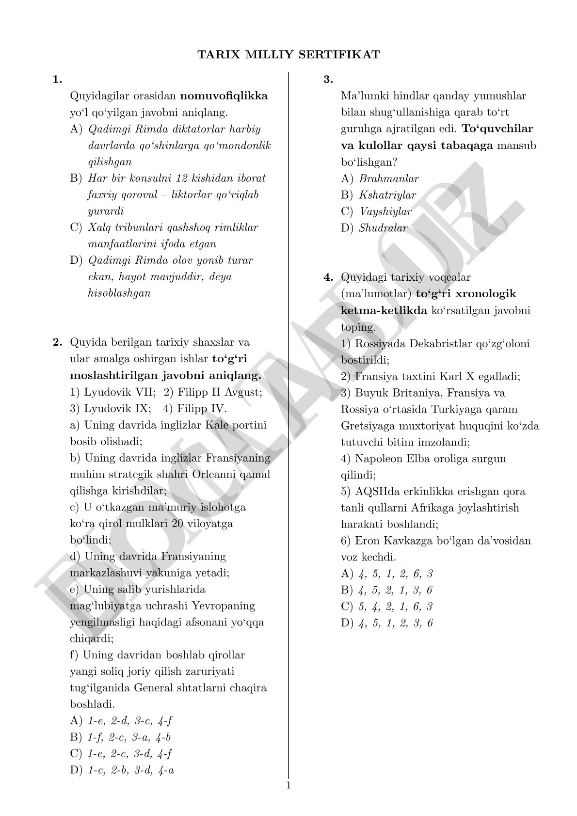 Tarix milliy sertifikat