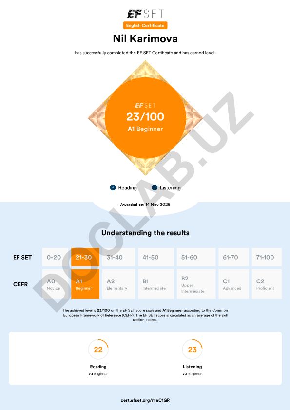 EF SET English Certificate - A1 Beginner Level