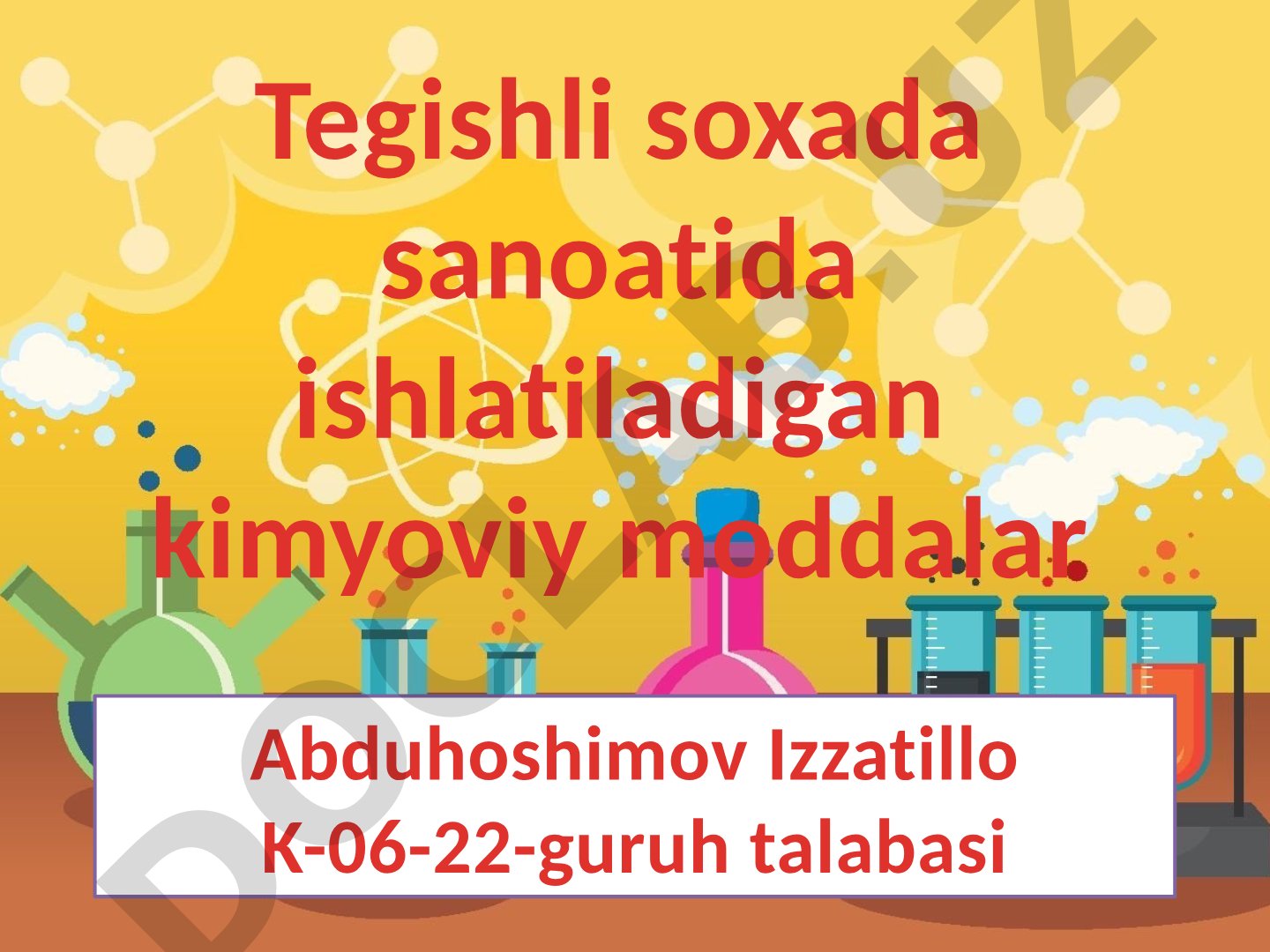 Tegishli soxada sanoatida ishlatiladigan kimyoviy moddalar