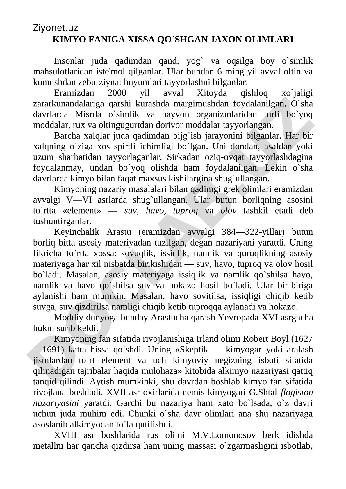 Kimyo faniga xissa qo'shgan jahon olimlari