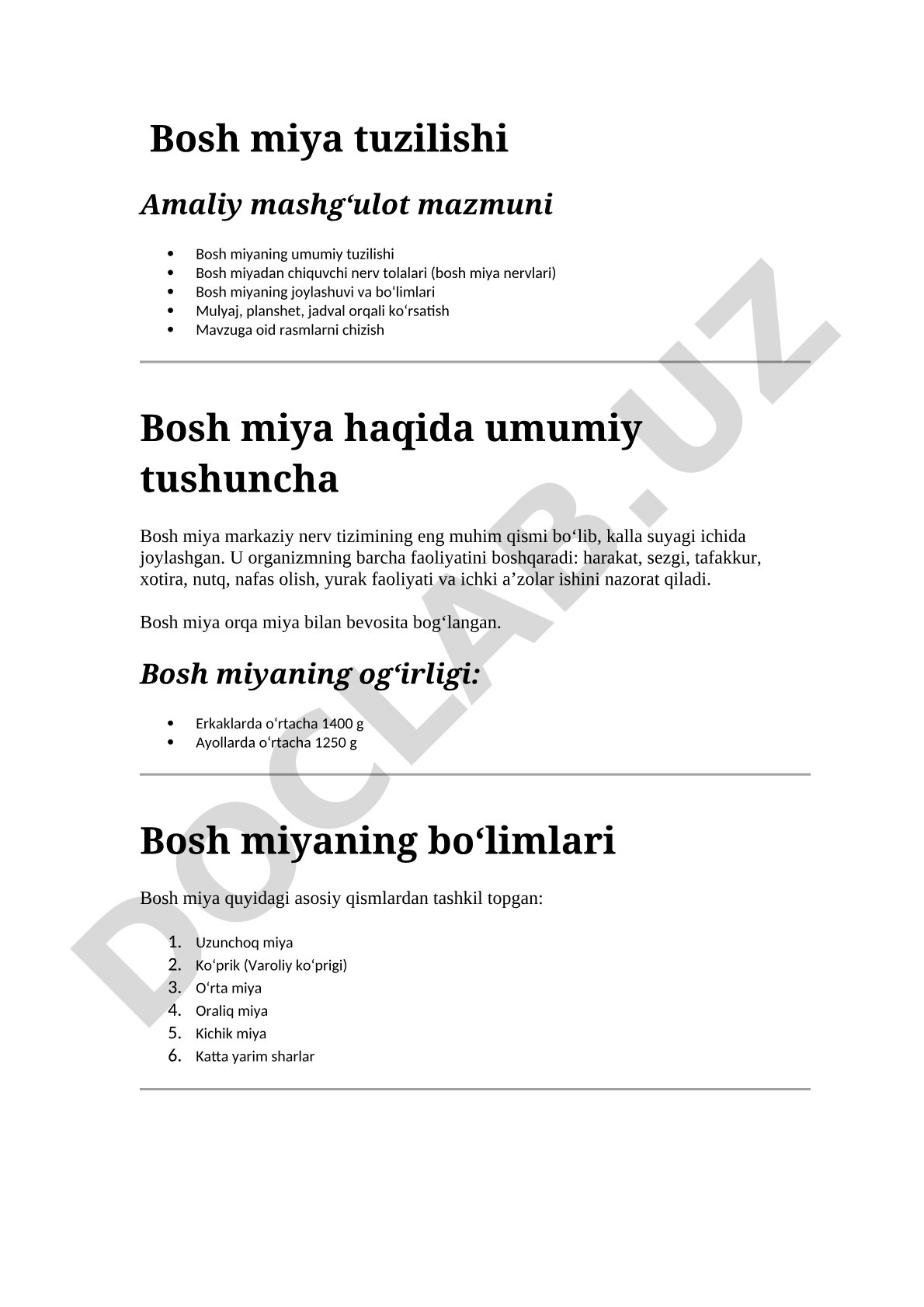 Bosh miya tuzilishi