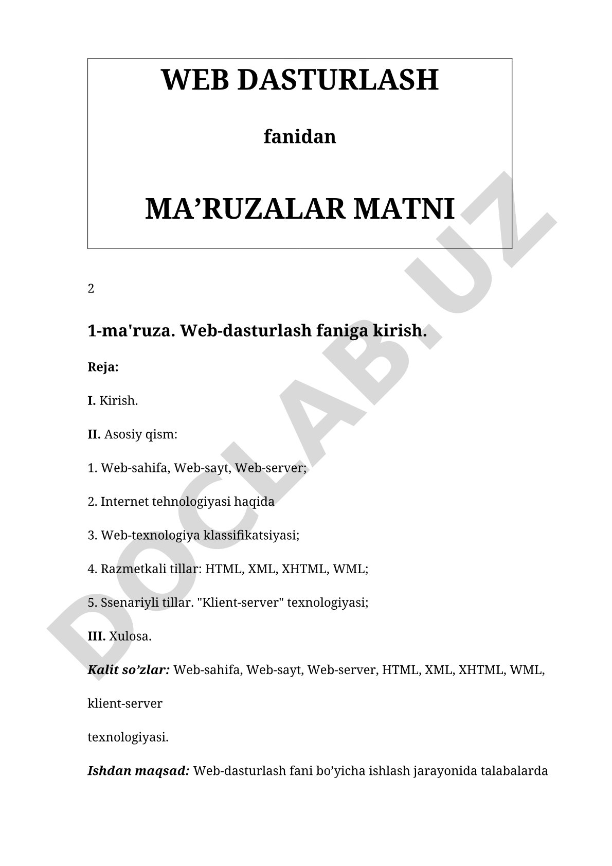 Web-dasturlash faniga kirish