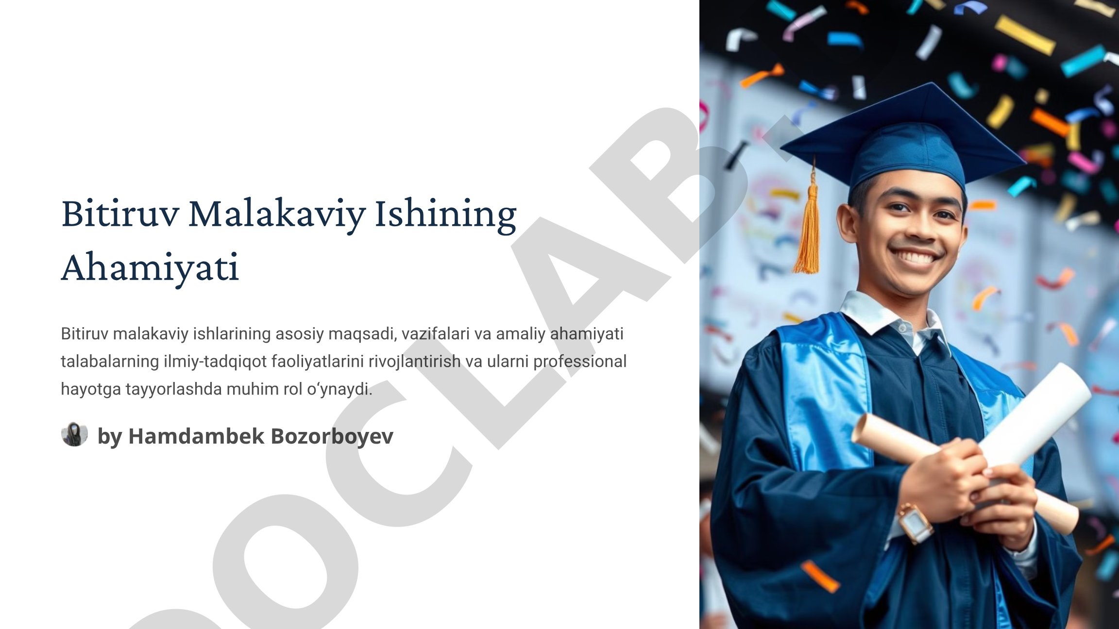 Bitiruv malakaviy ishining ahamiyati, maqsadi, vazifalari va amaliy natijalari