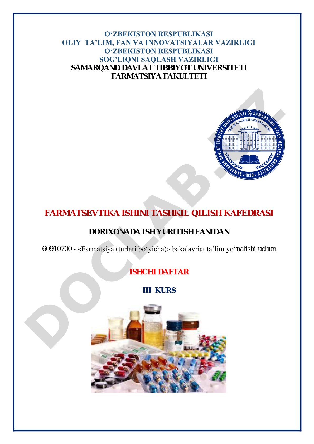Dorixonada ish yuritish fanidan ishchi daftar