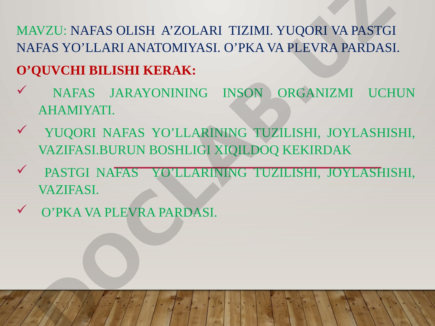 Nafas olish a’zolari tizimi. Yuqori va pastgi nafas yo’llari anatomiyasi