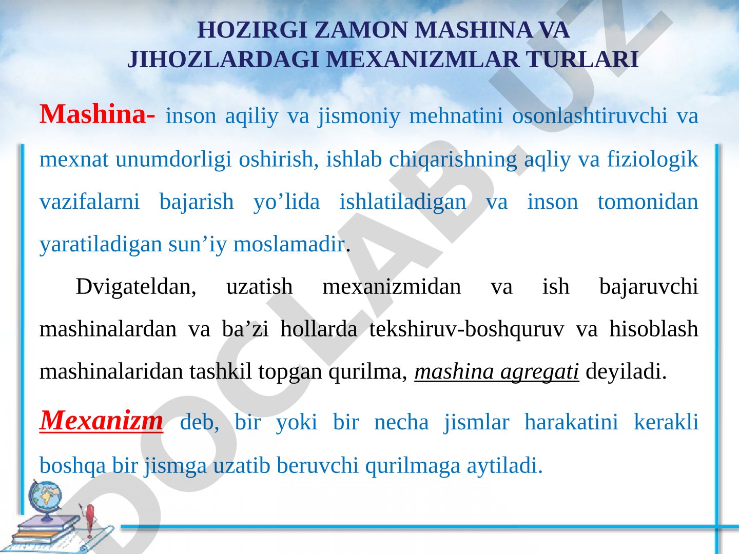 Hozirgi zamon mashina va jihozlardagi mexanizmlar turlari
