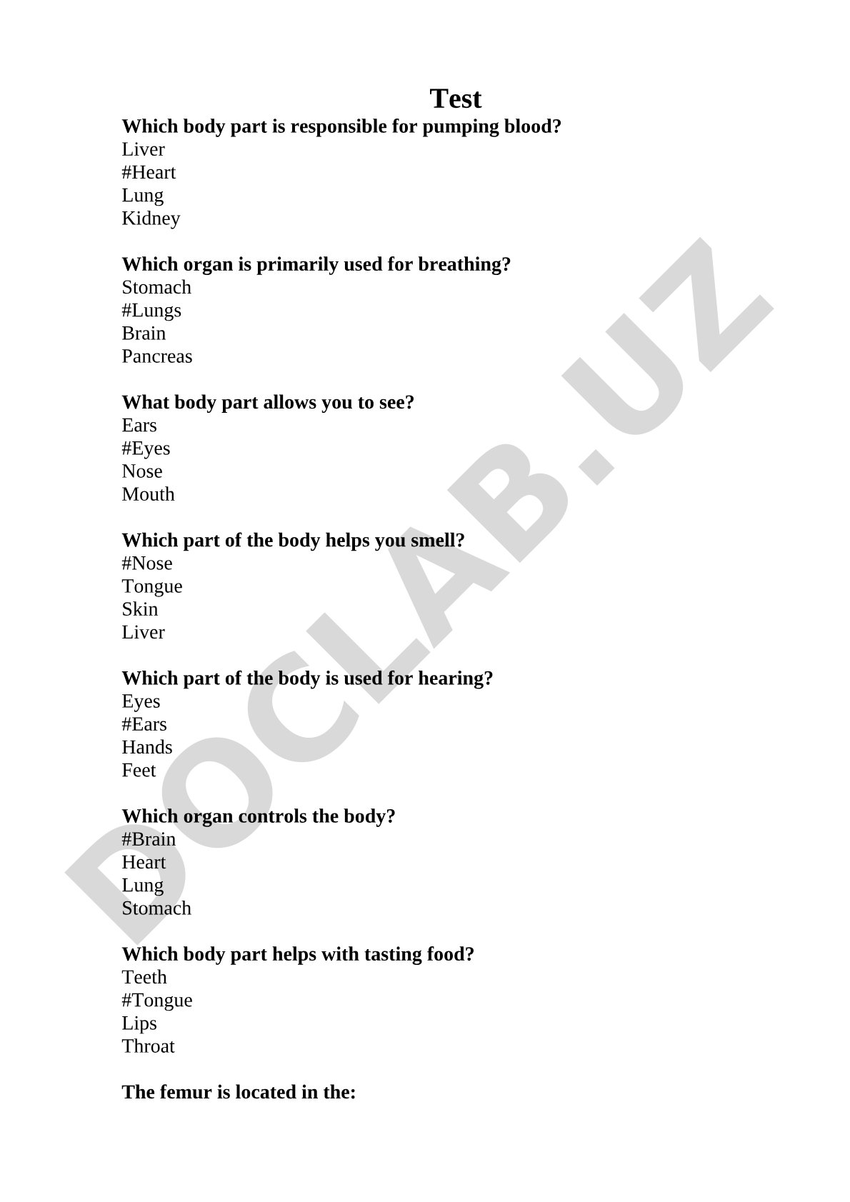 Human body parts test