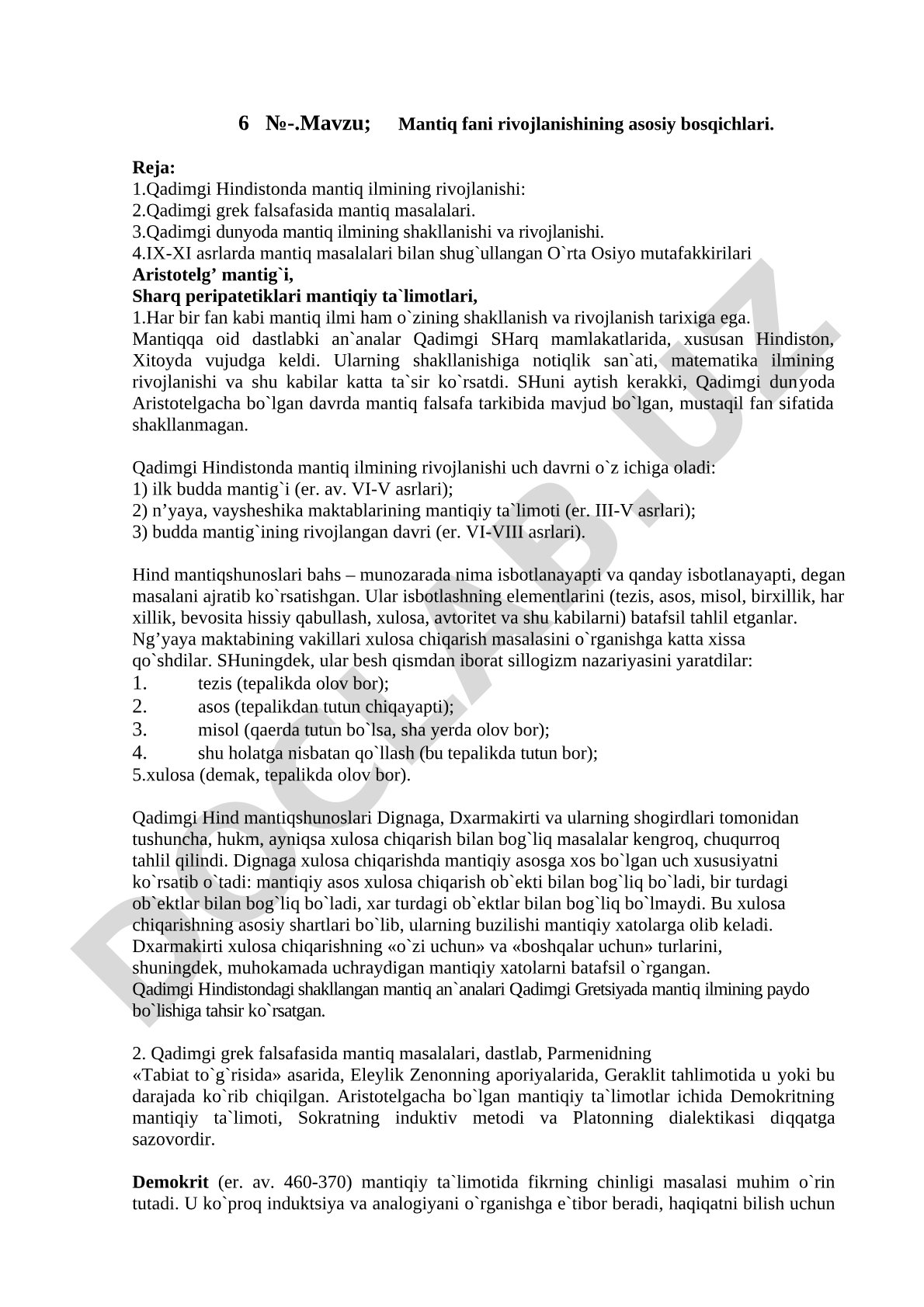 Mantiq fani rivojlanishining asosiy bosqichlari
