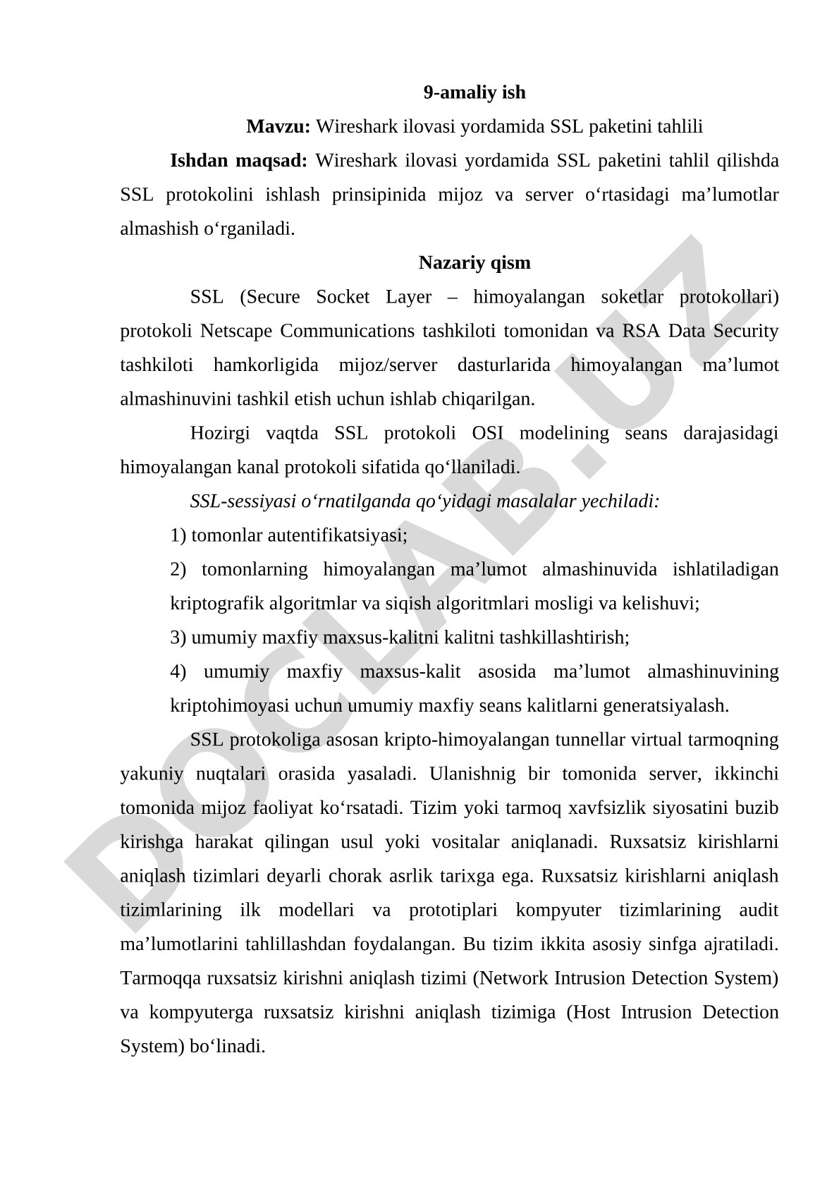 Wireshark ilovasi yordamida SSL paketini tahlili