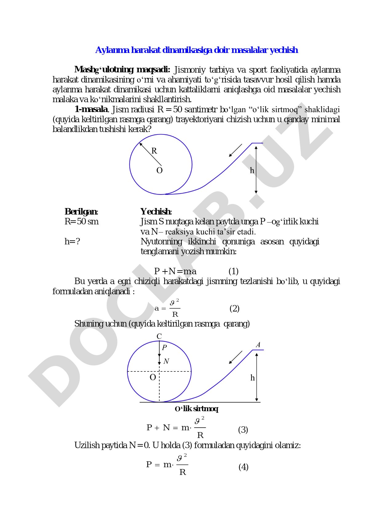 Aylanma harakat dinamikasiga doir masalalar yechish