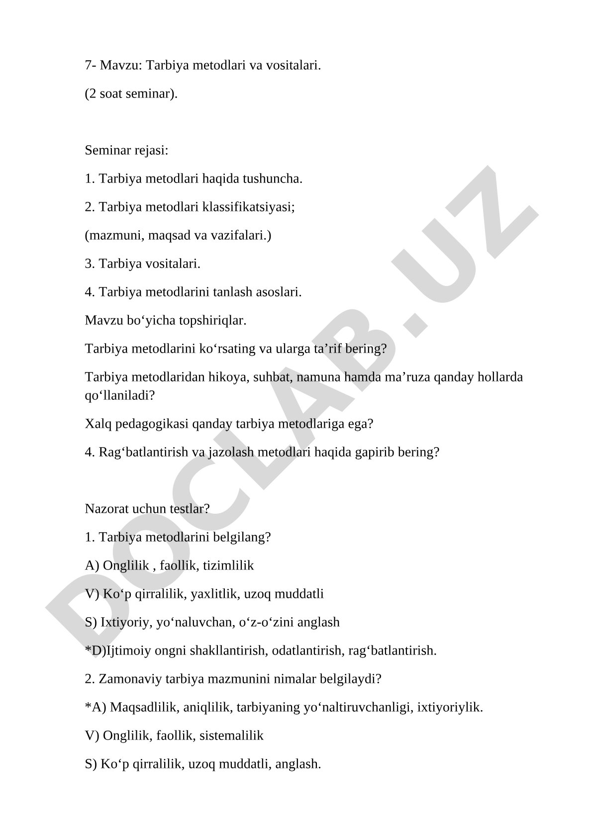 Tarbiya metodlari va vositalari