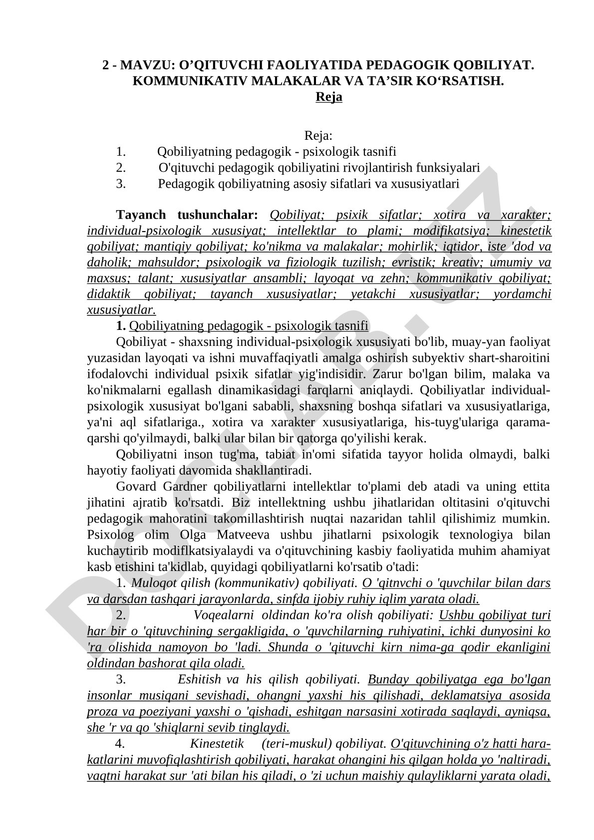 O'qituvchi faoliyatida pedagogik qobiliyat. Kommunikativ malakalar va ta'sir ko'rsatish