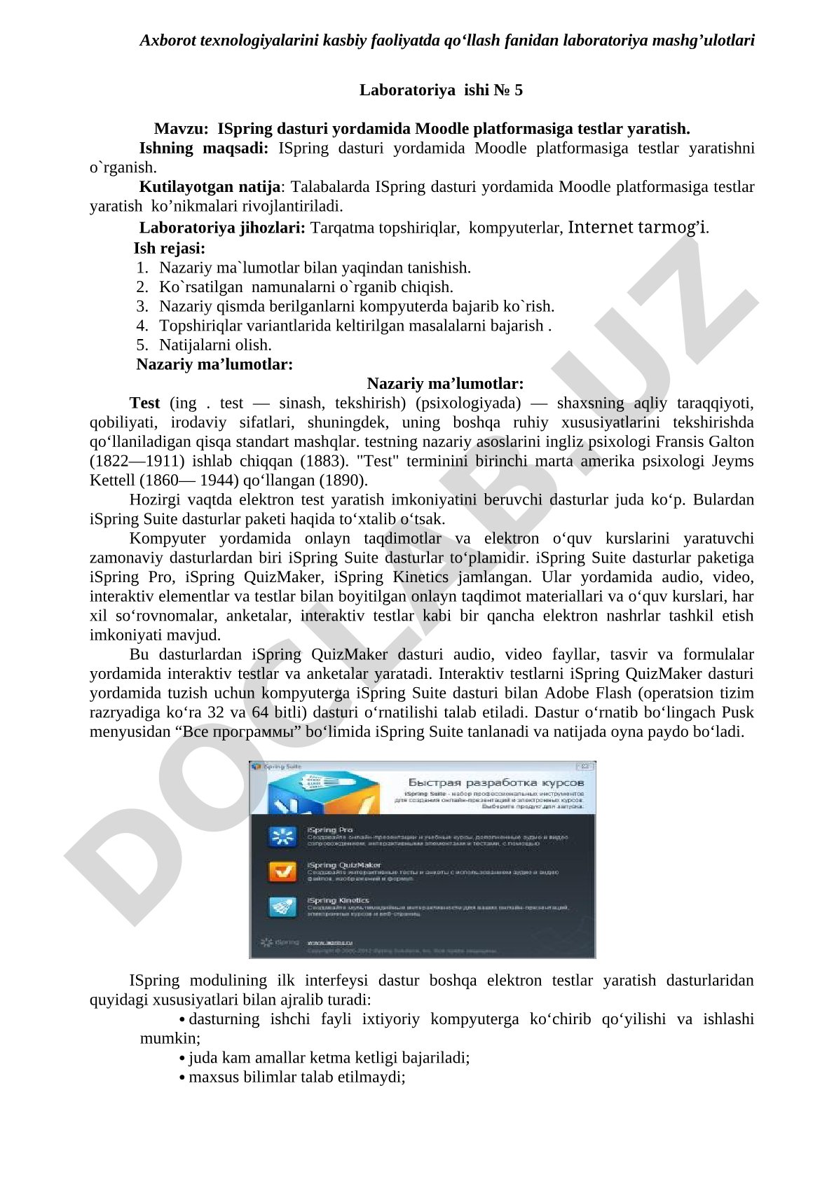 ISpring dasturi yordamida Moodle platformasiga testlar yaratish
