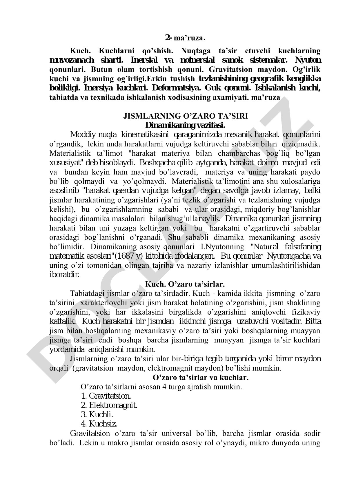 Kuch. Kuchlarni qo'shish. Nyuton qonunlari.