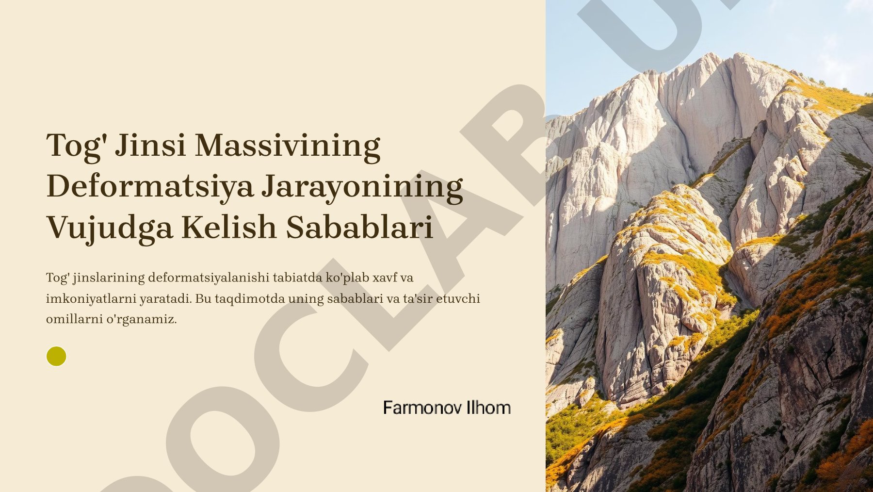 Tog' Jinsi Massivining Deformatsiya Jarayonining Vujudga Kelish Sabablari Tog' jinslarining deformat