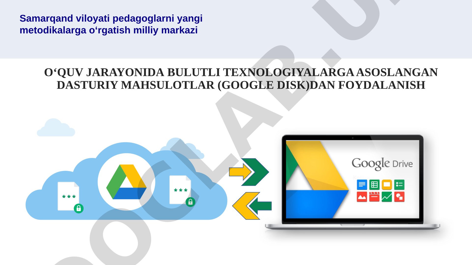 O‘quv jarayonida bulutli texnologiyalarga asoslangan dasturiy mahsulotlar (Google Disk)dan foydalanish