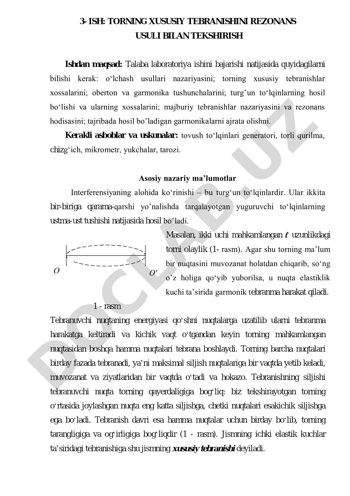 Torning xususiy tebranishini rezonans usuli bilan tekshirish