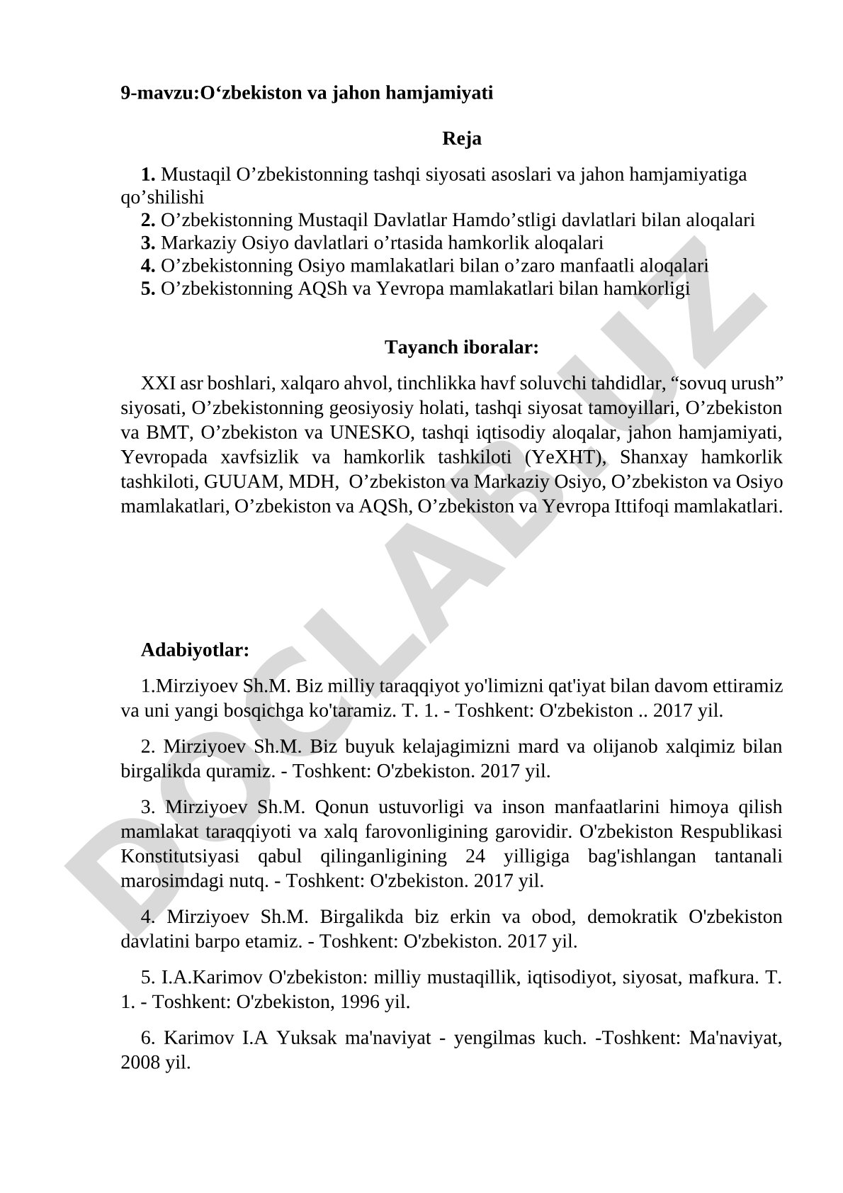 O‘zbekiston va jahon hamjamiyati