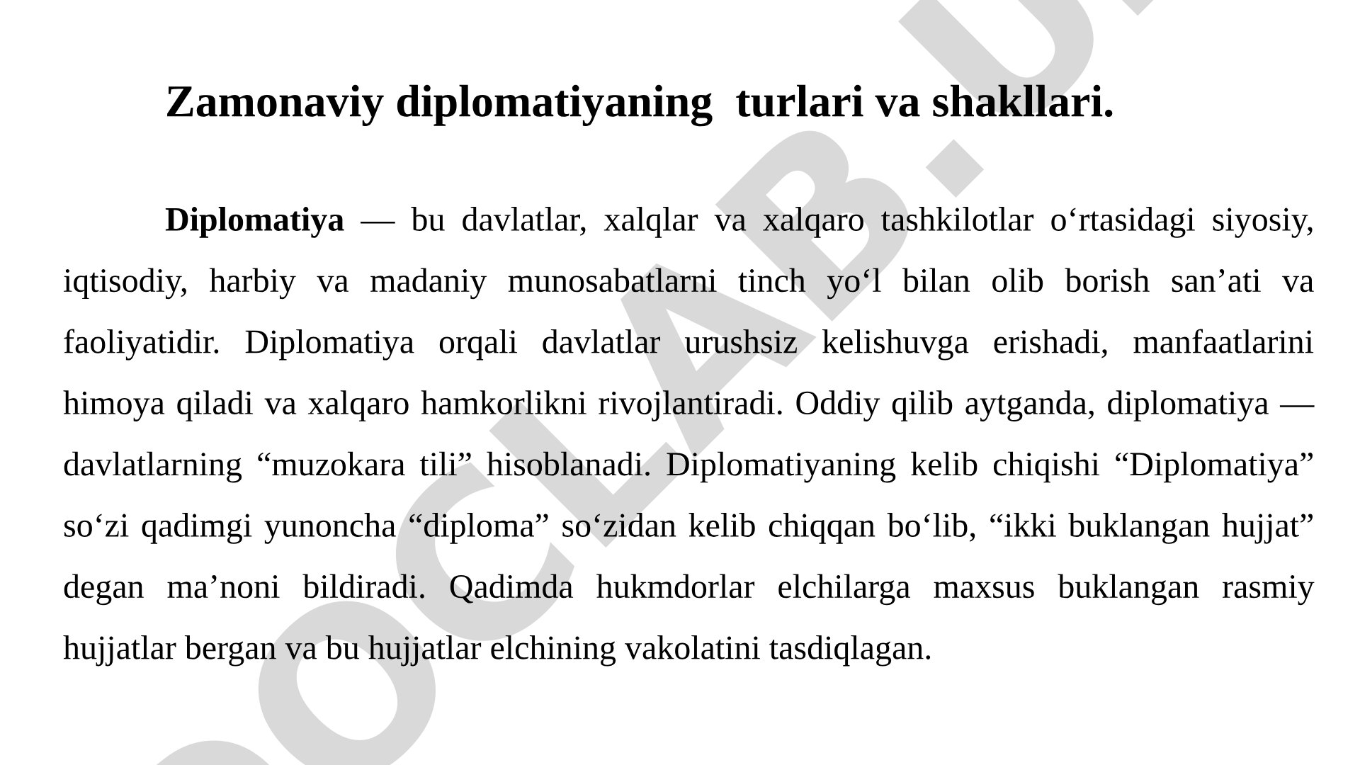 Zamonaviy diplomatiyaning turlari va shakllari