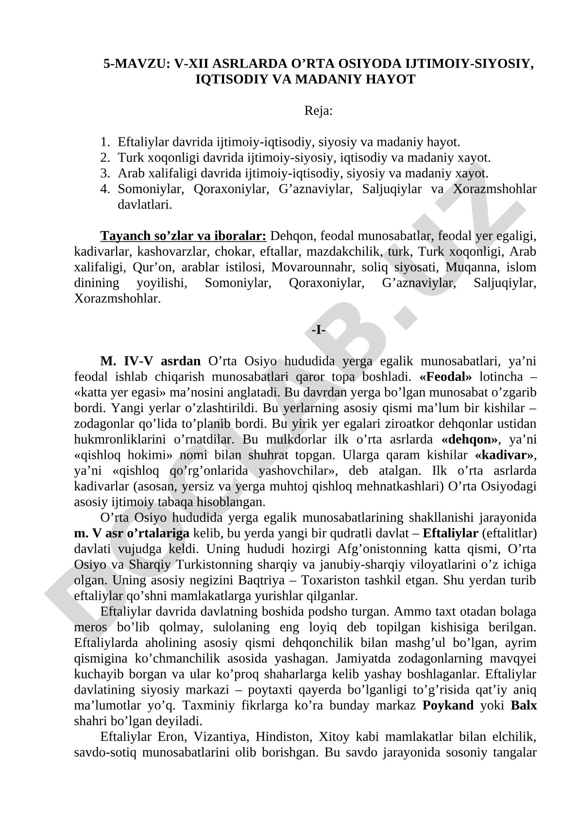 V-XII asrlarda O'rta Osiyoda ijtimoiy-siyosiy, iqtisodiy va madaniy hayot