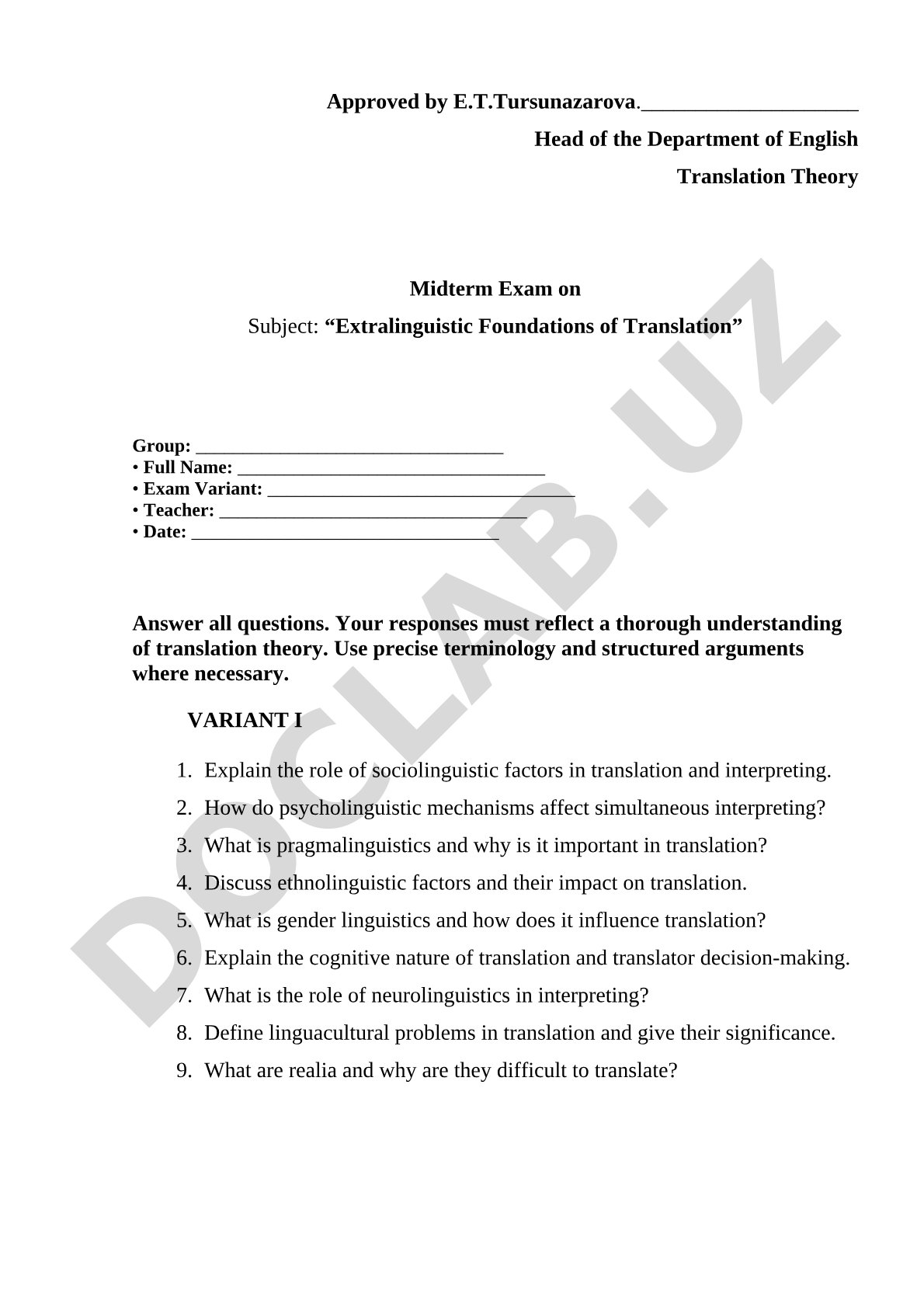 Extralinguistic Foundations of Translation