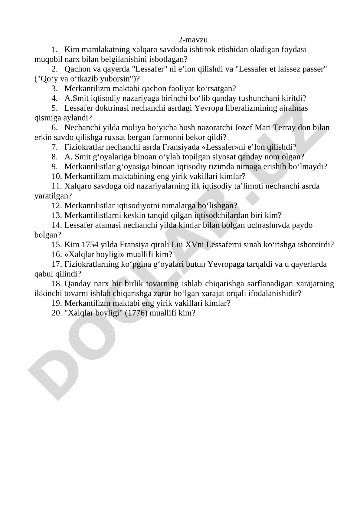 Merkantilizm, fiziokratlar va Lessafer doktrinasi