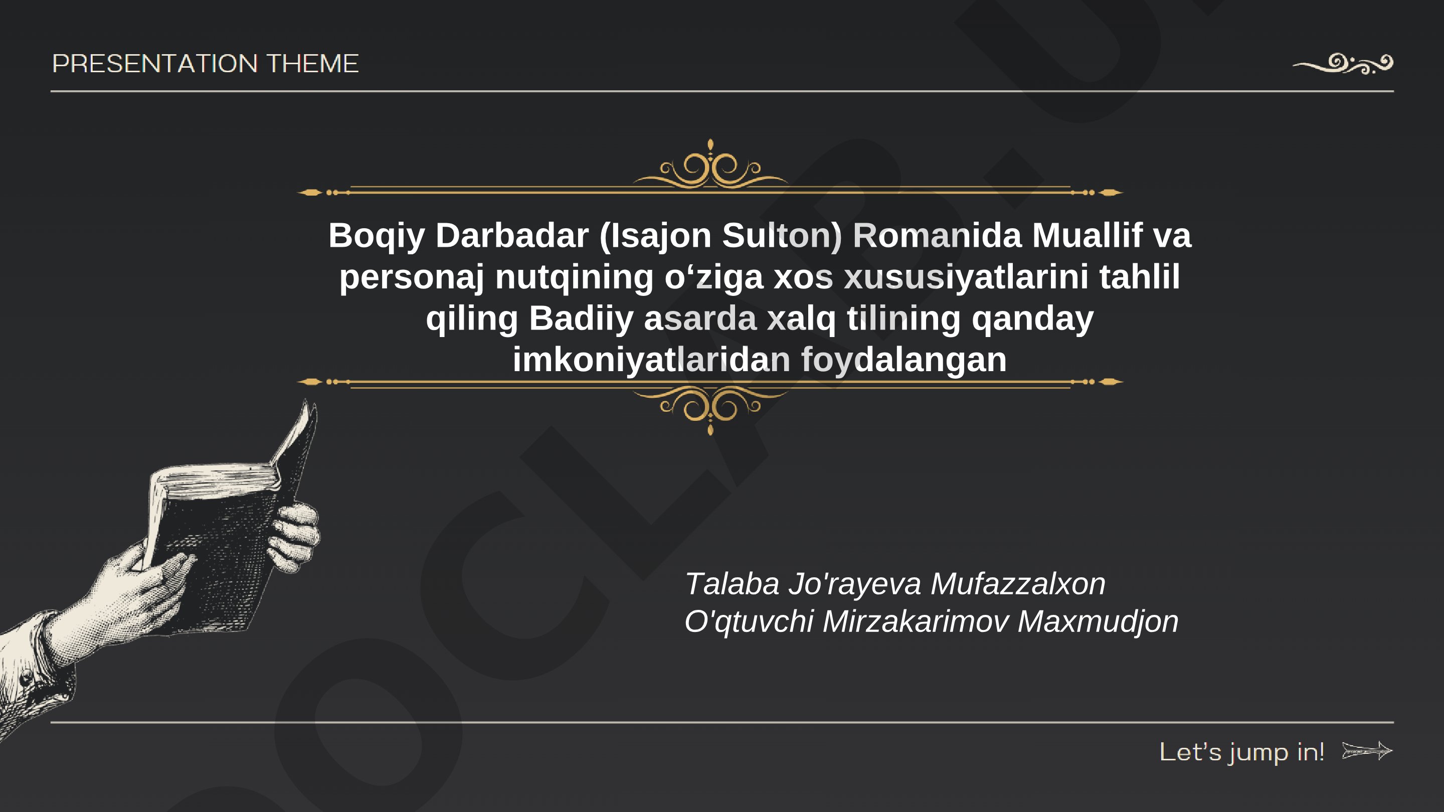 Boqiy Darbadar romanida muallif va personaj nutqining o'ziga xos xususiyatlari
