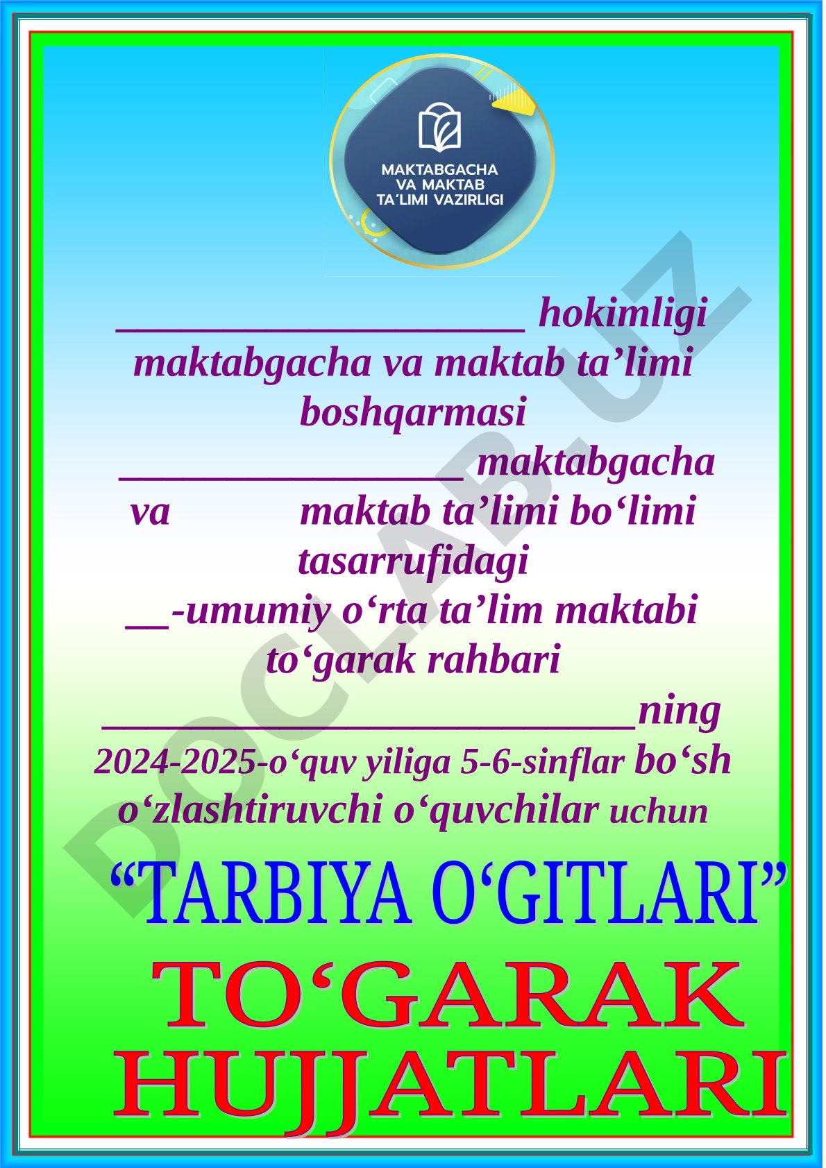 5-6-sinflar bo'sh o'zlashtiruvchi o'quvchilar uchun to'garak rejasi
