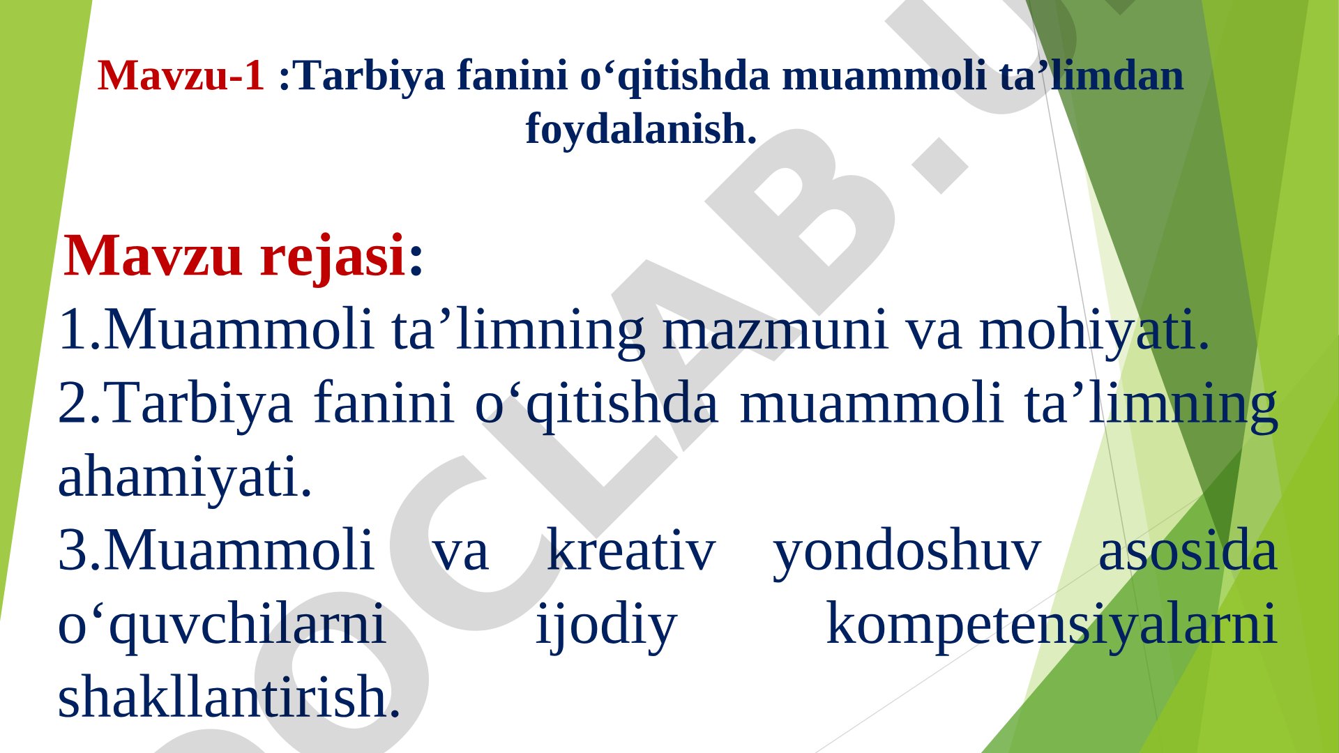 Tarbiya fanini o‘qitishda muammoli ta’limdan foydalanish