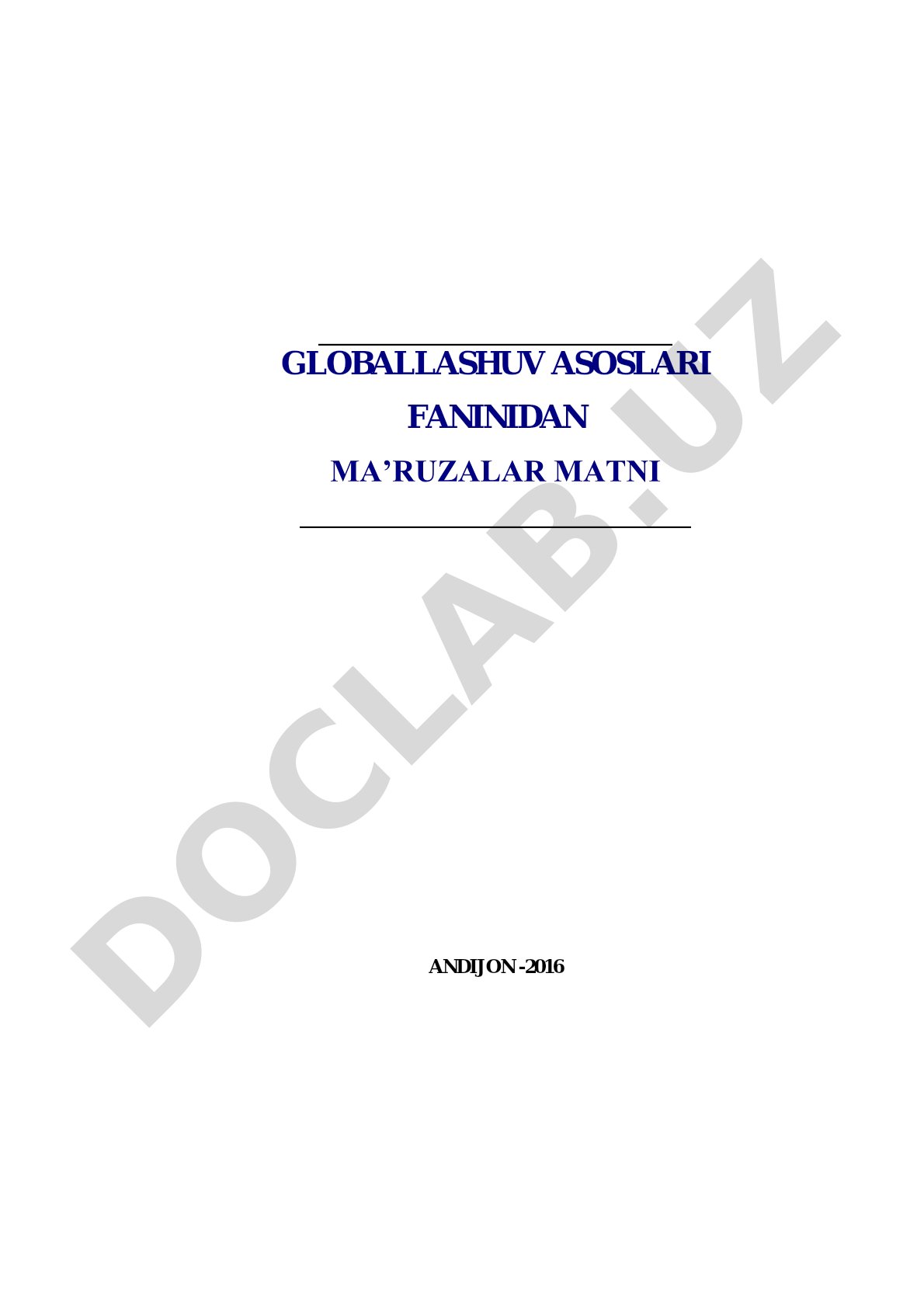 Globallashuv asoslari fanidan ma'ruzalar matni