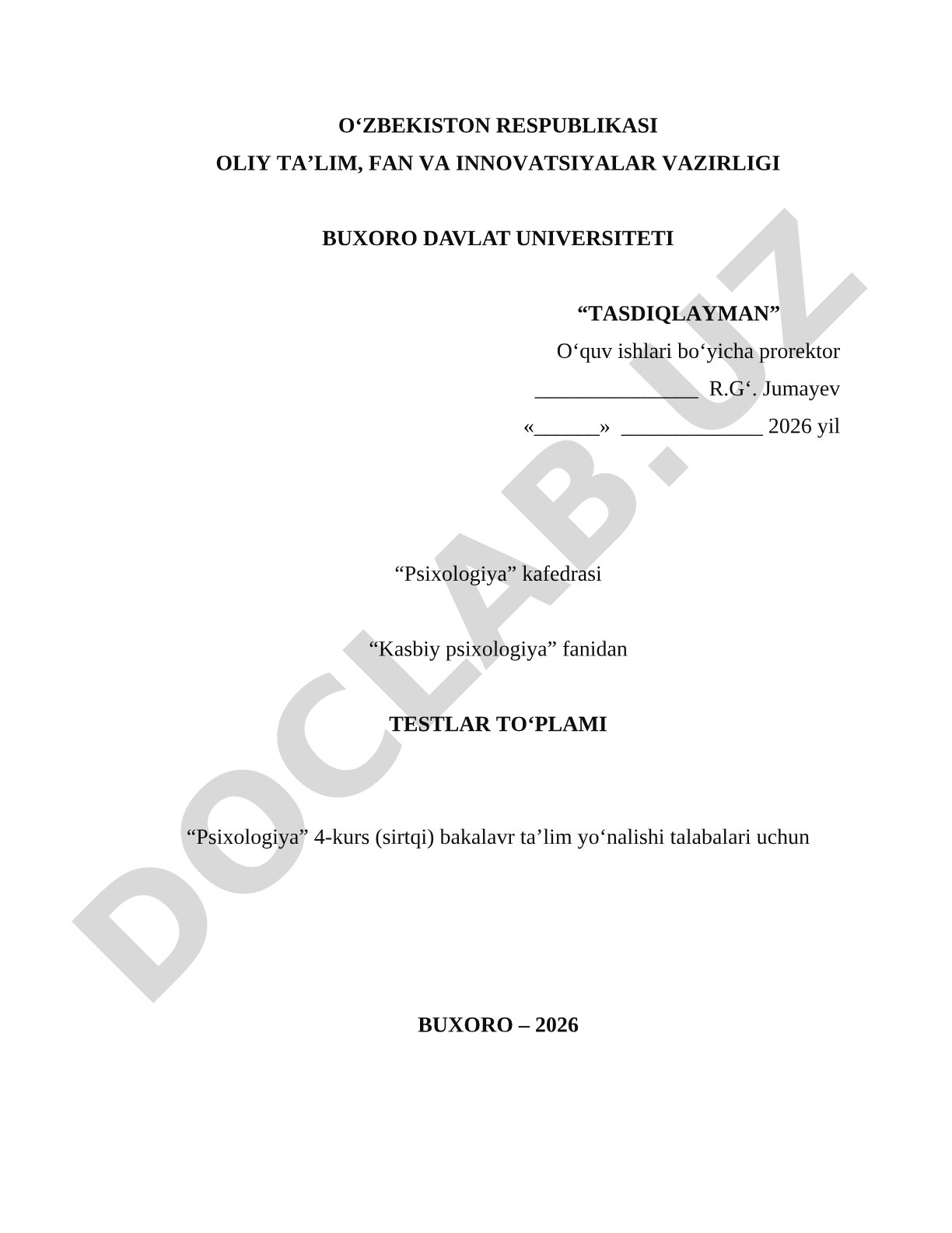 Kasbiy psixologiya fanidan testlar to'plami