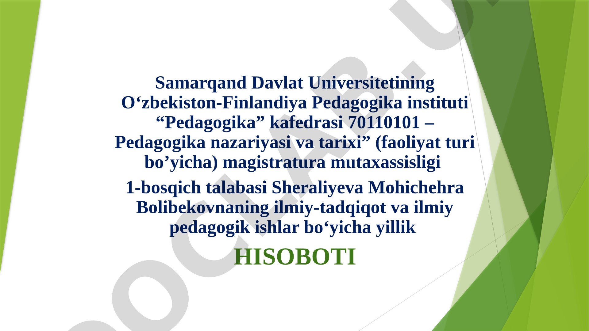 Ilmiy-tadqiqot va pedagogik ishlar bo'yicha hisobot
