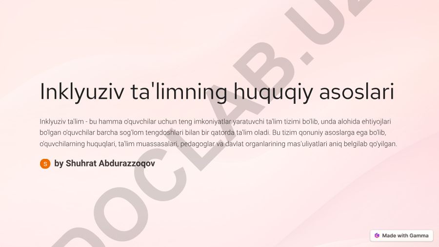 Inklyuziv ta'limning huquqiy asoslari