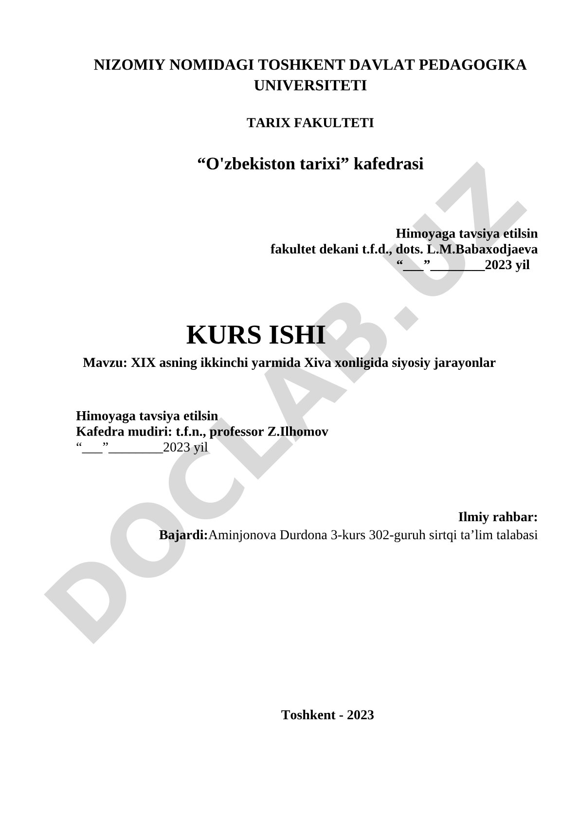 XIX asning ikkinchi yarmida Xiva xonligida siyosiy jarayonlar