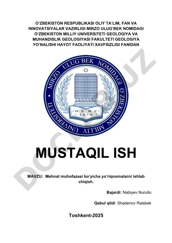 Mehnat muhofazasi bo'yicha yo'riqnomalarni ishlab chiqish
