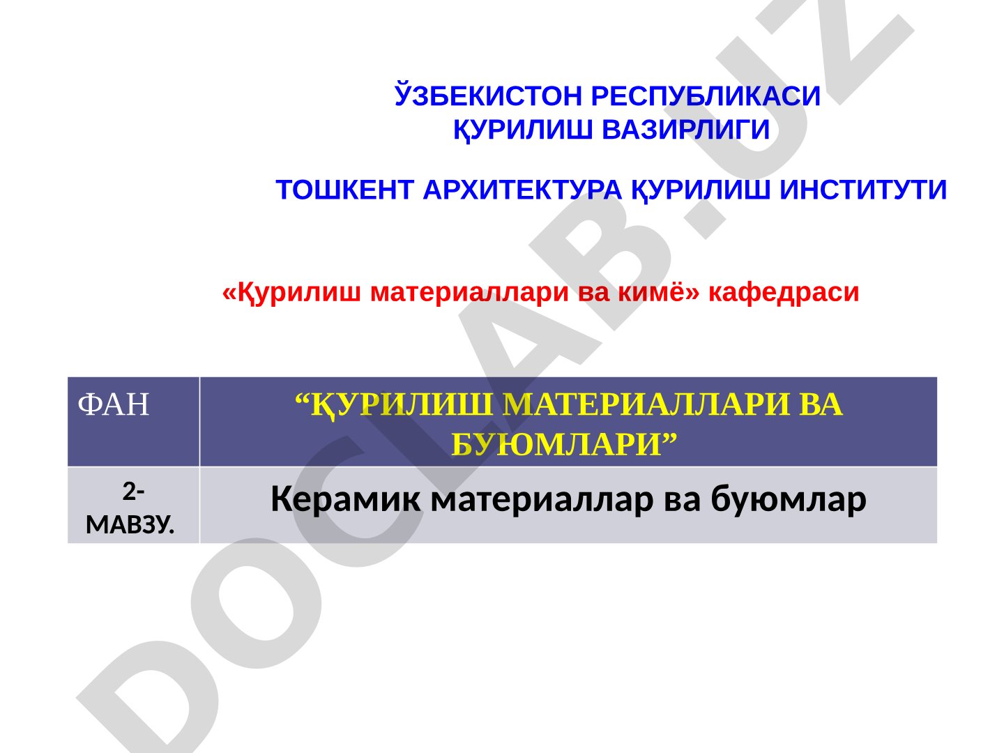 Керамик материаллар ва буюмлар