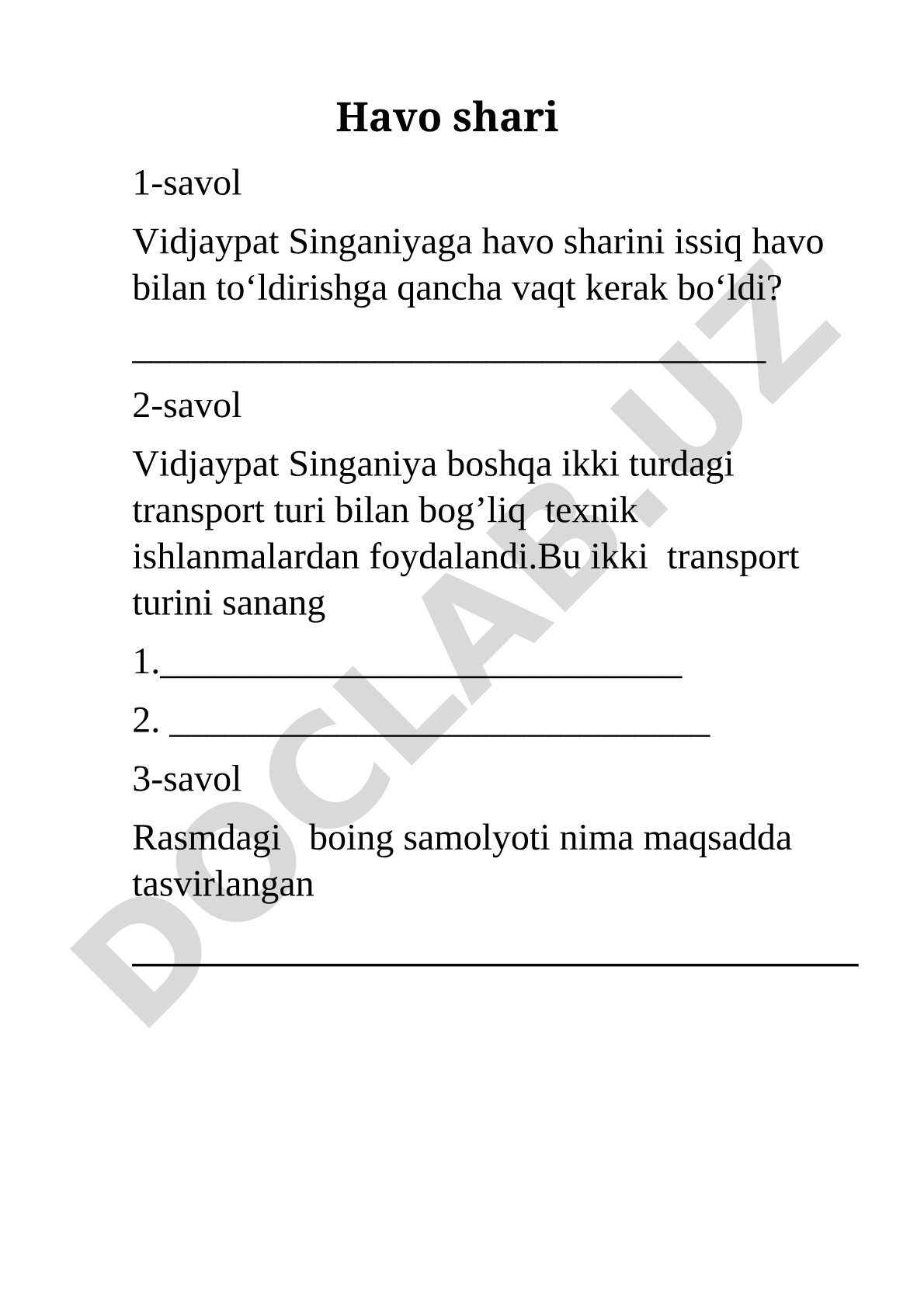 Vidjaypat Singaniya havo shari uchishi bo'yicha savollar