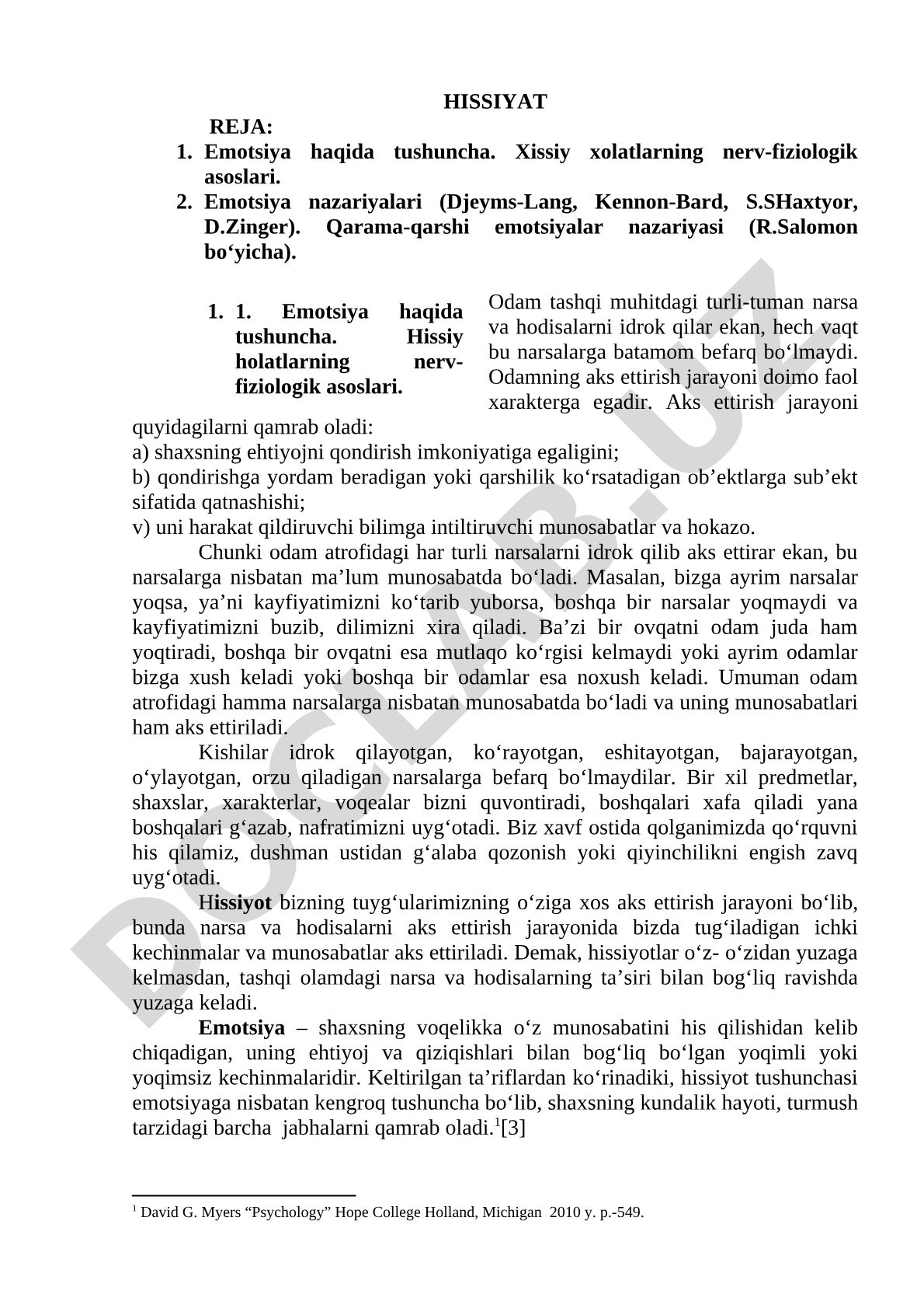 Emotsiya haqida tushuncha, hissiy holatlarning fiziologik asoslari va nazariyalari