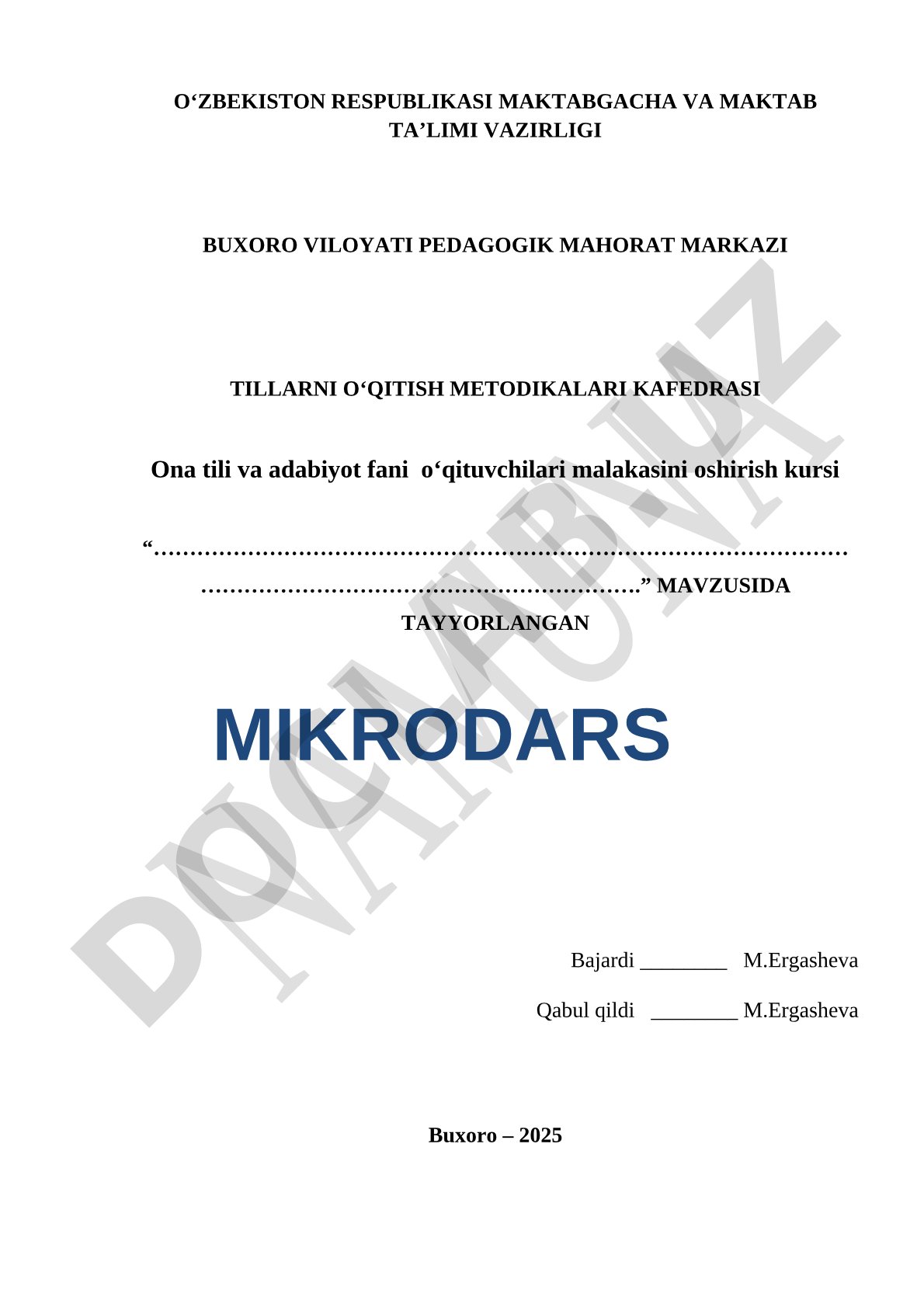 Ona tili va adabiyot fanidan mikrodars
