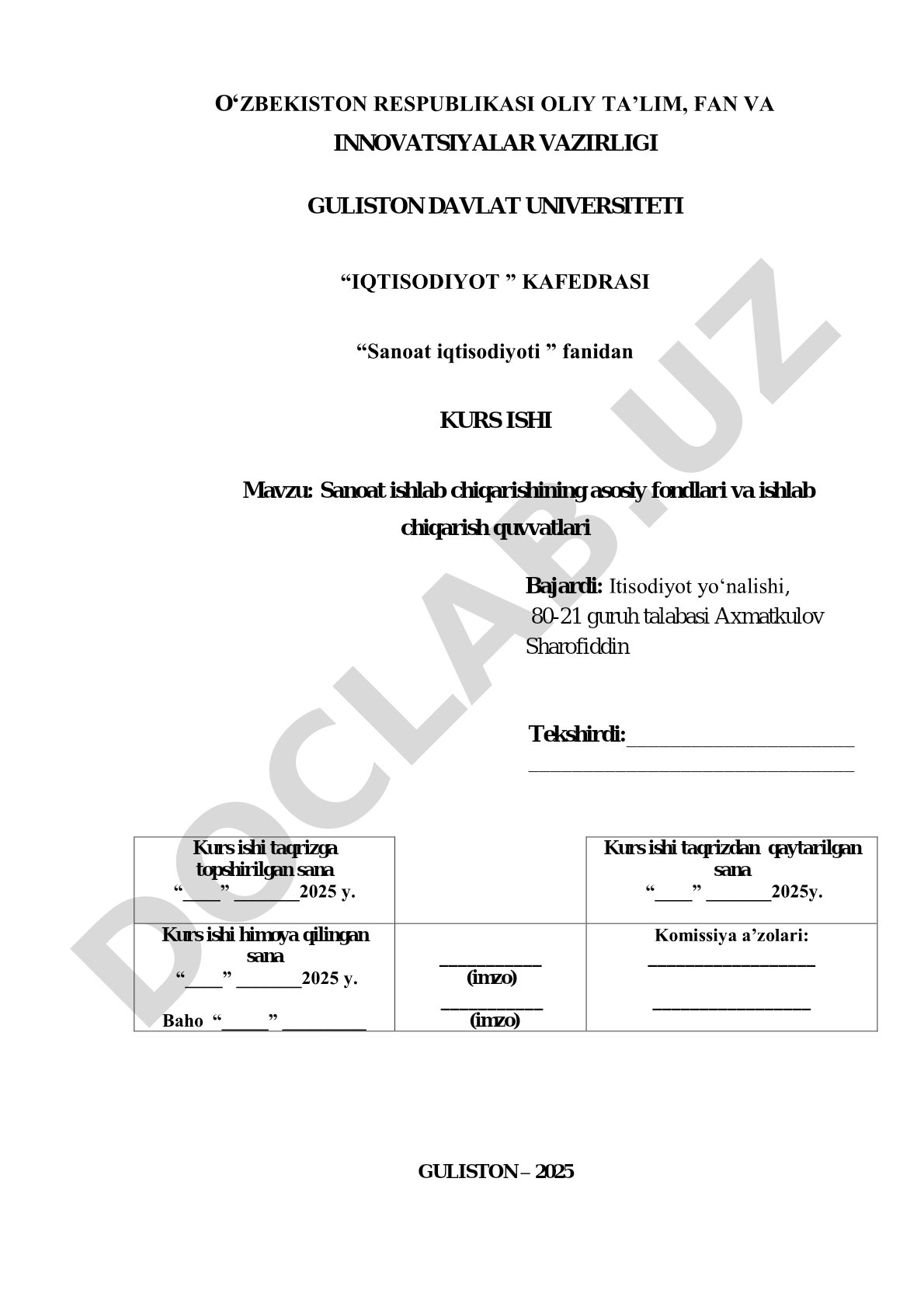 Sanoat ishlab chiqarishining asosiy fondlari va ishlab chiqarish quvvatlari