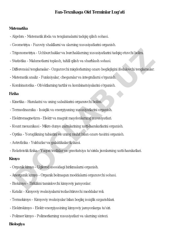 Fan-Texnikaga Oid Terminlar Lug'ati