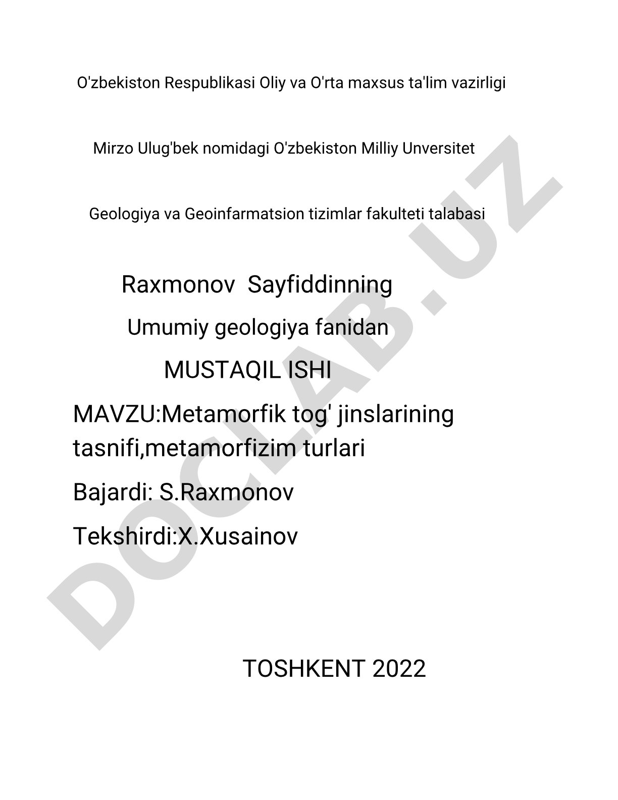 Metamorfik tog' jinslarining tasnifi, metamorfizm turlari