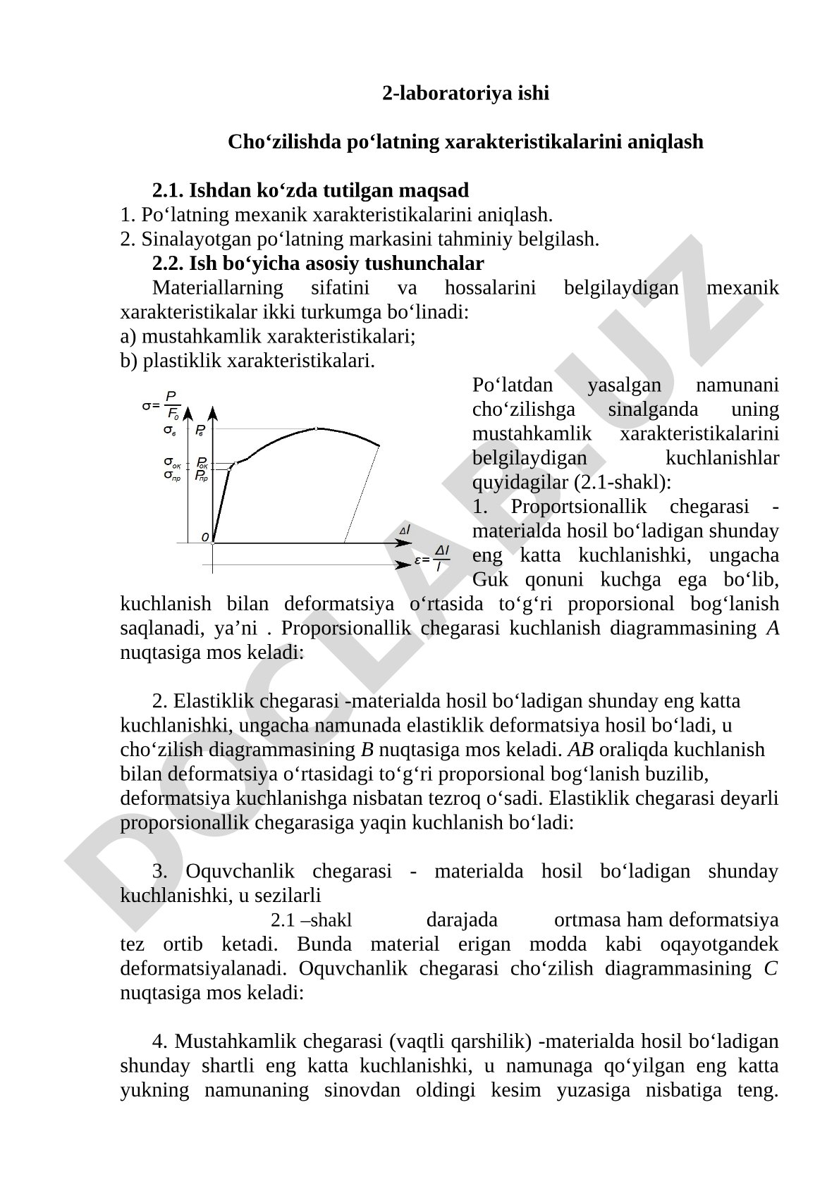 Cho‘zilishda po‘latning xarakteristikalarini aniqlash